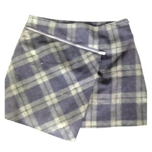 Assymetric green Plaid wool mini skirt